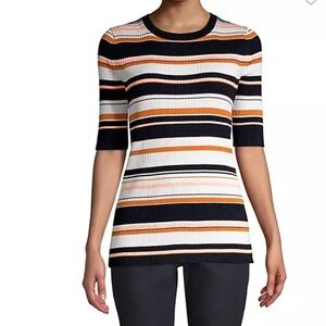 LAFAYETTE 148 New York Striped Ribbed Knit Sweater Top